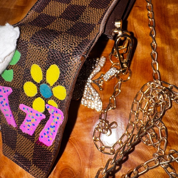 Louis Vuitton repurpose handpainted converted cigarette case brown DAMIER canvas - Picture 10 of 14